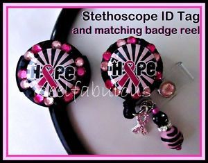 Badge Reel and Stethoscope ID Tag Combo Set Breast Cancer Awareness