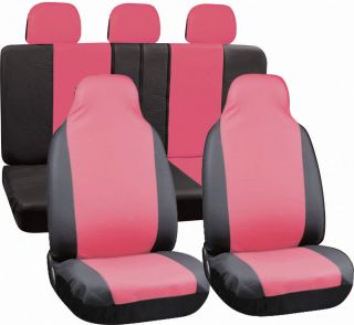 8PC Full Integrated Set Pink Black PU Faux Leather Complete Van Auto Seat Covers