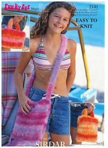 Sirdar Knitting Pattern 2141 Funky Fur Bags Purses x3 Easy Knit New
