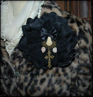 Santa Muerte Hair Flower Brooch Corsage Cross Skulls Goth Victorian Day of Dead