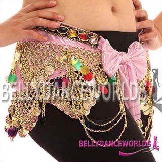 Belly Dance Costume Hip Scarf Wrap Skirt Gold Coin 5Clr