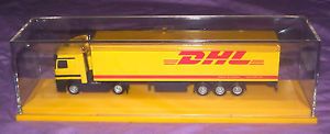 2 DHL Tractor Trailer Truck Semi 1 87 HO Scale Mercedes Benz Acrylic Display CAS