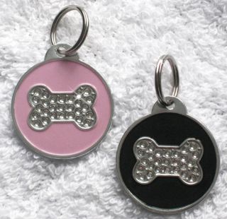 ♥custom Engraved Pet Dog Cat ID Tag Pink or Black Bone Bling ♥