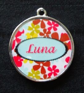 Sophie Red Floral w Pet's Name Pet ID Tags Dog Collar Charms Custom