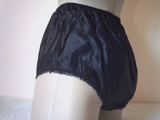 Sissy Vintage Full Cut Pinup Panties Black Nylon Frilly Knickers OS 50"