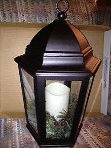 Bethlehem Lights 15" Battery Operated Flameless Candle Lantern with Greenery