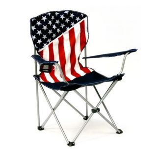 Patriotic American Flag Folding Chair w Cup Holder New