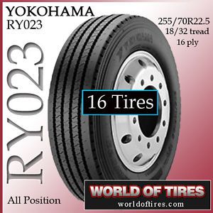 16 Tires Yokohama RY023 255 70R22 5 22 5 Tire Semi Truck Tires 255 70 22 5 25570