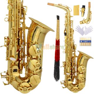New Alto EB Saxophone Sax Gold with Case Mouthpiece Reed Extra 10 Reeds