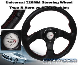 320mm JDM 6 Bolt Firm Grip Steering Wheel Black PVC Leather with Red Stitching