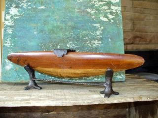 Wooden Shuttle Canoe Cast Iron Metal Candle Holder Home Table Cabin Lodge Decor