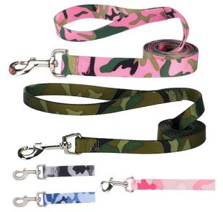 Camo Camouflage Dog Leash Lead Pet 4 Foot 6 Foot Blue Pink Green Leads Leashes