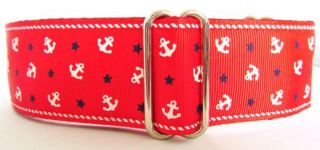 1 5" Red Nautical Fancy Martingale Dog Collar 13 18" Greyhound