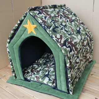Pet Dog Cat Green Army Tent House Dog Soft Bed House Medium