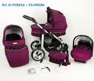 Silver Baby Travel System 3in1 Pram Pushchair Car Seat New 37 Colours