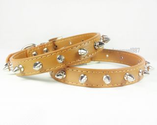 Spiked Studded PU Leather Collars Small Dog Cat Puppy Pet Collar Brown Size S