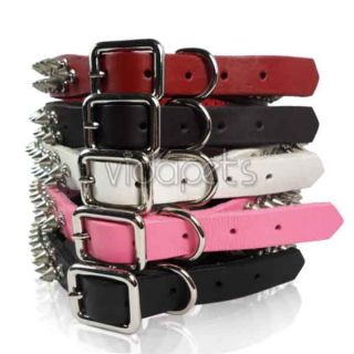 Black Brown Yellow Pink White Red Spiked Spikes Genuine Leather Dog Collar L XL