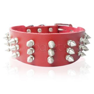 Black Brown Pink Red White Spiked Genuine Leather Dog Collar Medium Large M L