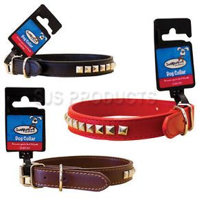 New Studded Dog Collar Soft Faux Leather Small Medium Large Dogs 12" to 16" Neck
