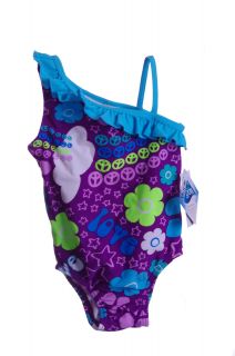 Baby Girls One 1 Piece Swimsuit Bathing Swim Suit Blue Size 6 9 Months Lycra New