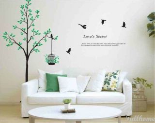 Removable Black Birds Cage Tree Green Leaf Wall Decal vinvy Mural Decor Sticker