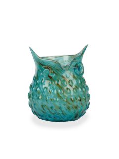 7" Blown Art Glass Large Turquoise Blue Owl Vase Figurine Centerpiece