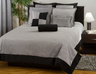 4pc Lush Silver Black Velvety Solid Color Design Comforter Set Full