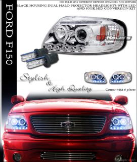 8000K HID Xenon w Chrome Halo LED Projector Head Light 1997 2003 F150 Expedition