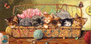 Cross Stitch Kit Gold Collection Kitty Litter Kittens in Sewing Basket 35184