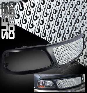 99 03 Ford F150 Expedition Upper Chrome Grille w Polish Flame Style Insert Combo