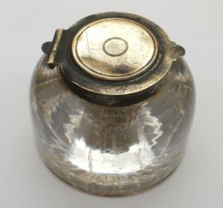 Antique Victorian Glass Brass Desktop Inkwell Ink Bottle