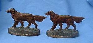 Vintage Bronze Bookends English Irish Setter Brittany Spaniel Marked
