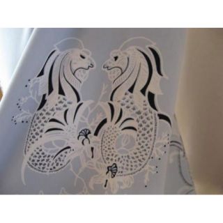 Mens 7 Diamonds Blue Tattoo Dragon Print Short Sleeve Relax Bowling Shirt XL