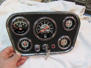 Vintage Stewart Warner Green Line Gauges and Navigator Panel w Tachometer