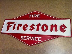 Vintage Look Firestone Tire Service Sign Metal Embossed Dealer Service Station