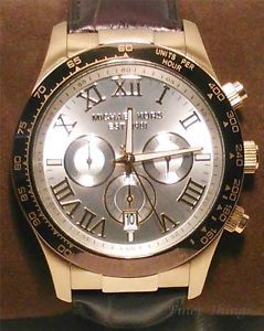 Michael Kors Mens Layton Chrono Brown Leather Silver Dial Gold Watch MK8263