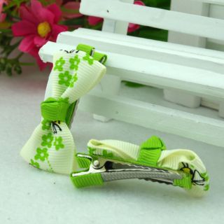 One Pair 2pcs Handmade Geen Bee Barrettes Hairclips Baby Girl Toddler 016