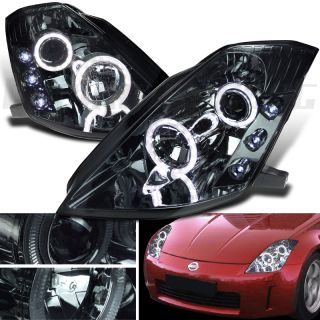 2003 2005 Nissan 350Z Sport Smoke LED Dual Halo Projector Head Lights Lamps JDM