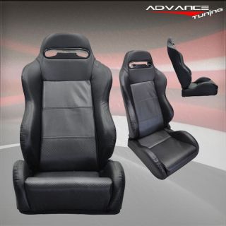 Fit Nissan Maxima Pair Reclinable Carbon Fiber Look PVC Leather Racing Seats