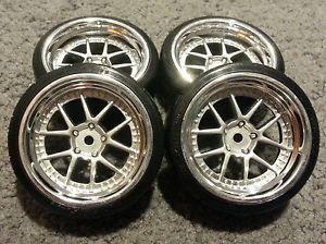 4 Brand New HPI E10 Drift Wheels and Tires HRE Chrome Falken Azenis Type A Drift