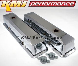 Small Block Chevy 350 Tall Style Chrome Plated Smooth Top Aluminum Valve Covers