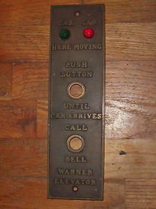 Antique Cast Bronze Elevator Car Call Push Button Plate Up Down Bell Warner