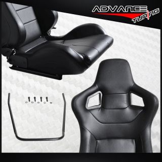 Fit for Nissan Subaru Reclinable Black PVC Leather Racing Seats Pair Slider