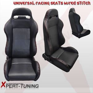Nissan Maxima Pair of Carbon Fiber Look PVC Leather Racing Seats w Red Stitch