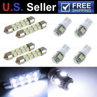 8pcs White 1 75" 42mm Dome Map T10 W5W 168 License Plate Light LED Bulbs Combo