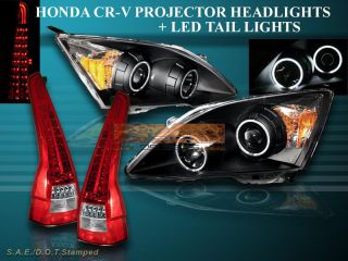 07 2011 Honda CR V Headlights Halo CCFL Projector Blk Red Clear LED Tail Lights