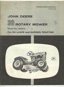 John Deere 38 Rotary Mower Deck Operators Manual Parts List 110 Lawn Tractor