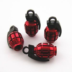 Luxury Sports Car Red Grenade Bomb Wheel Tire Valve Stem Caps Air Dust Covers