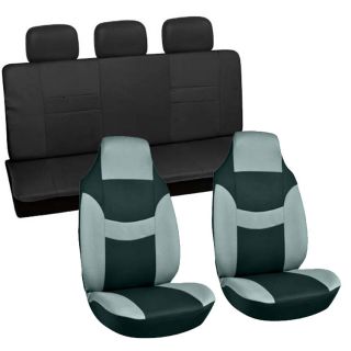 7pc Full Set Gray Integrated All Black Bench Van High Back Car Seat Covers