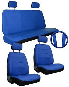 Blue Car Seat Covers Set w Steering Wheel Cover Belt Shoulder Pads 2